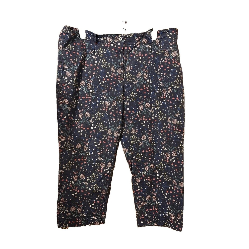 Women’s Talbots Dark Blue Floral Casual Pants Pockets Elastic Waist Size 22W